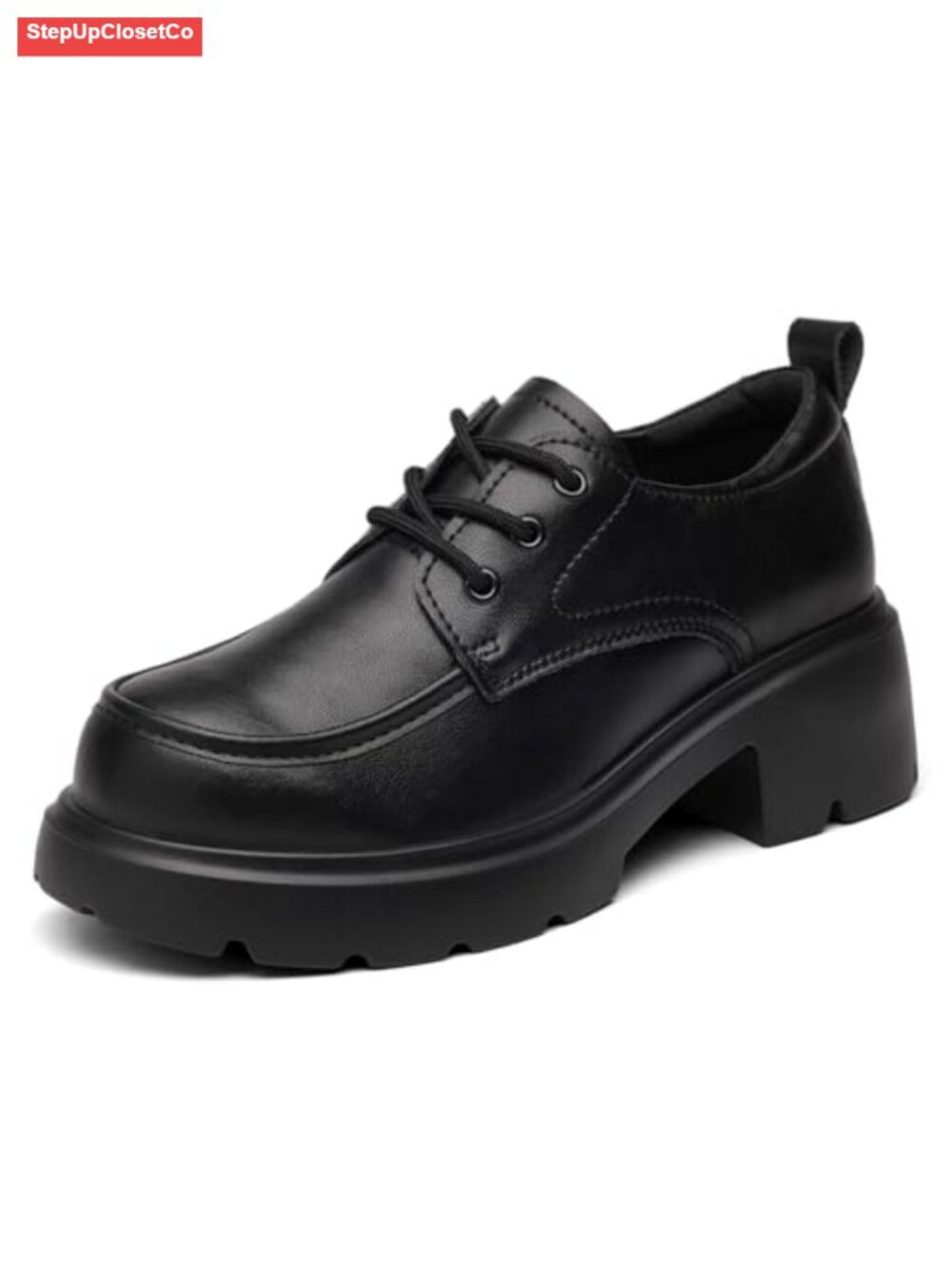 Women's Oxford Shoes Platform Chunky Loafers Lace Up Leather Business Work